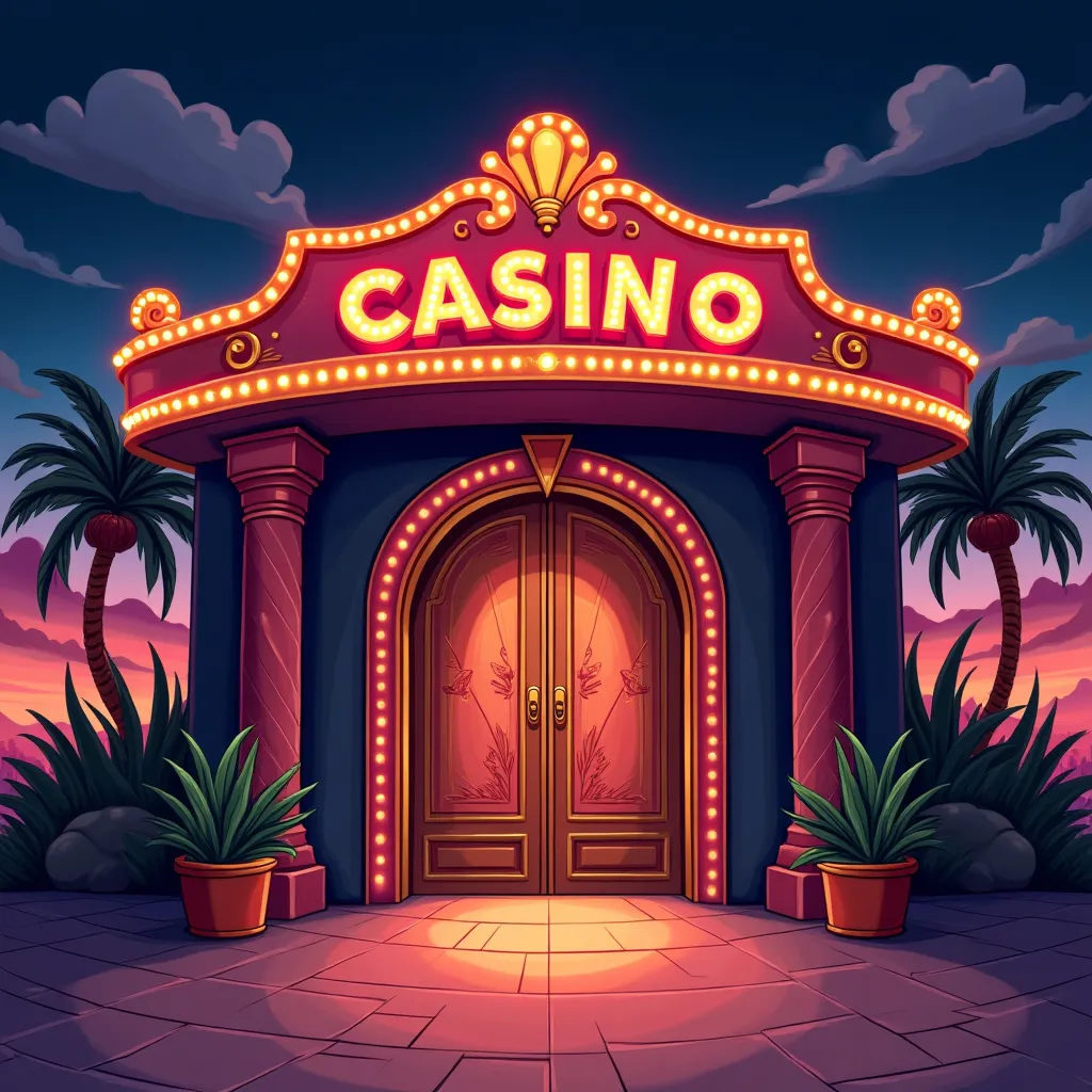 Cartoon casino entrance with neon lights